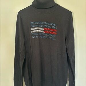 NWOT Tommy Hilfiger Black Turtleneck Sweater with Flag Design